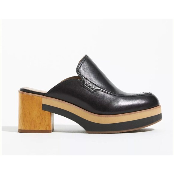 Bernardo Black Leather Block Heel Mules Slides Women’s 10M Square Toe Clogs - Picture 3 of 16